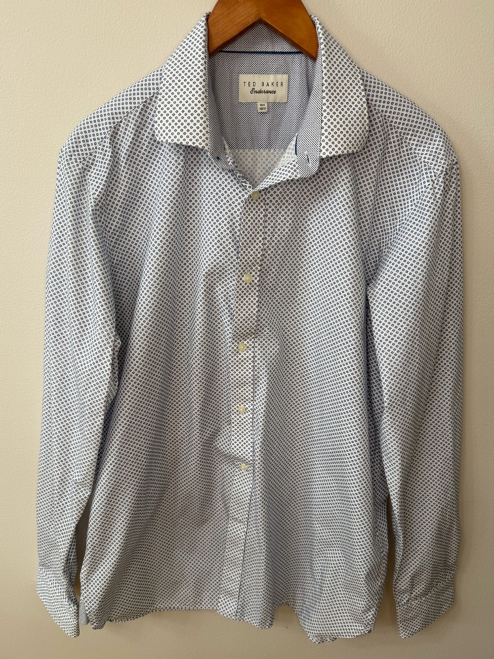 Ted Baker Endurance Shirt 16.5 Blue White Geometric Button Down